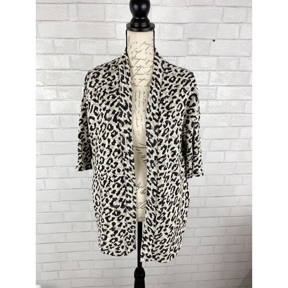 Attention Leopard Animal Print 3/4 Sleeve Open Front Cardigan Sweater Size XS - Picture 4 of 7